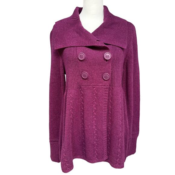 Caslon Shawl Collar Double-Breasted Cardigan Women M Pinkish Purple Red Wine - Picture 1 of 13